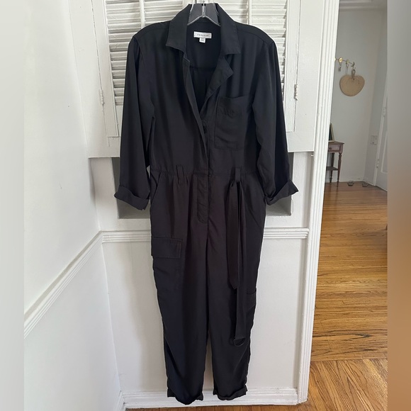TOPSHOP Black Long Sleeve Jumpsuit with Tie Belt - Size 4 - Picture 7 of 8